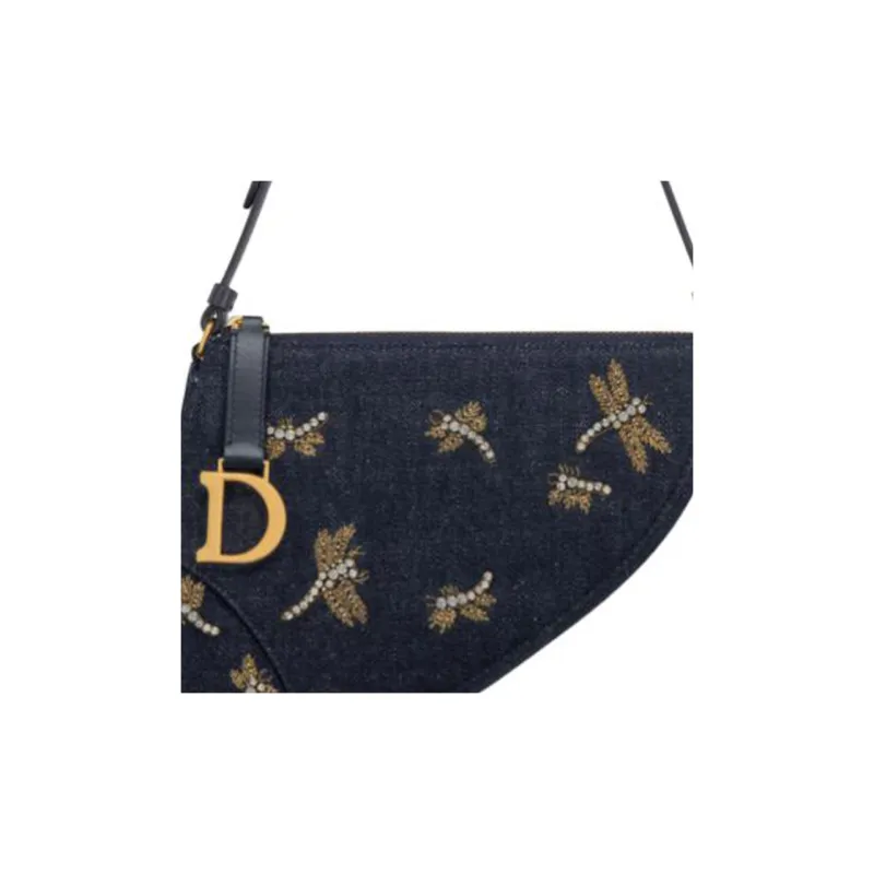 DIOR Jacquard Denim Saddle Bag Handbag, Shoulder Bag Women's Dark Blue-4