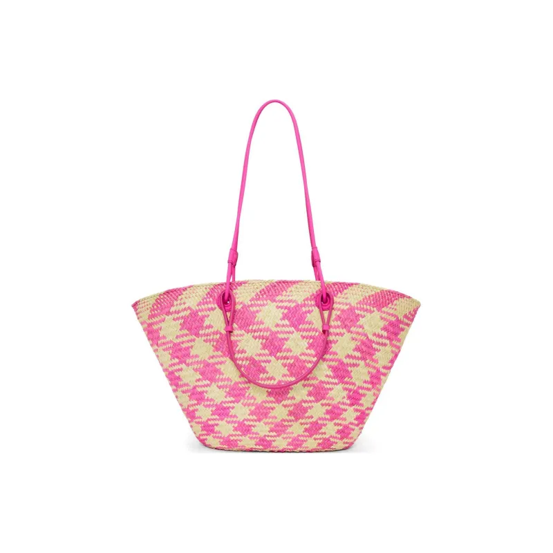 LOEWE Anagram Basket Calfskin Handbag, Shoulder Bag Women's Natural & Fuchsia-2