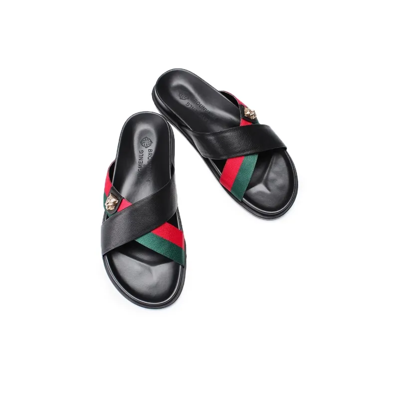 LEYGMENLG Slide Slippers Men Black/Green Red/Webbing-2