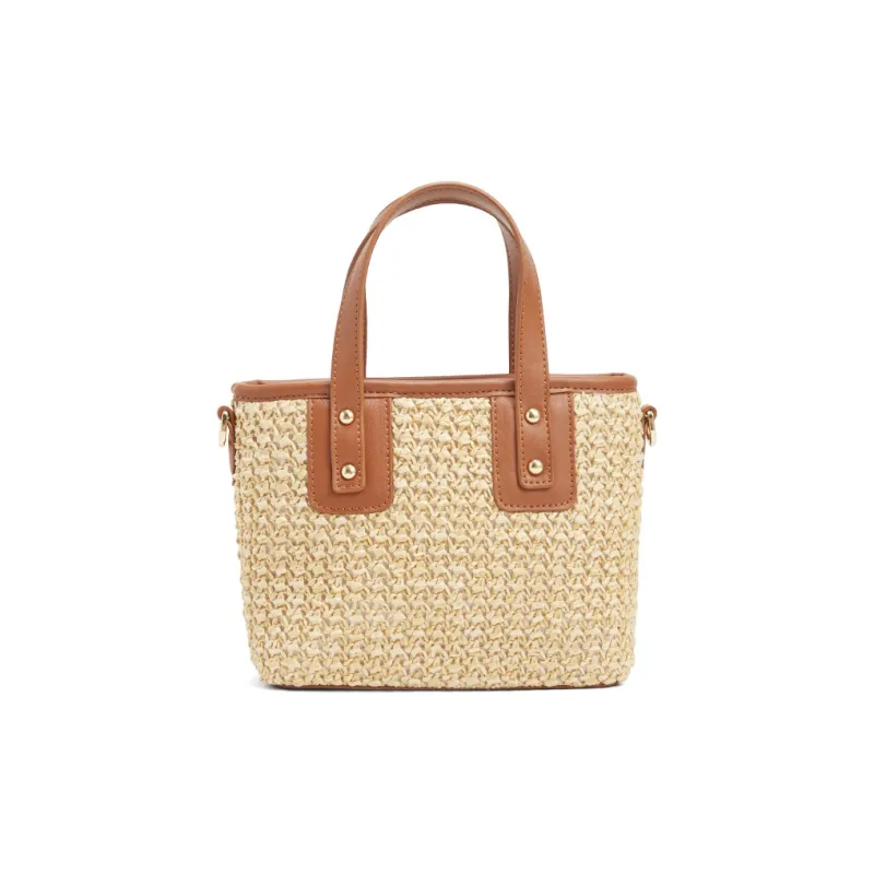 JACD Straw Woven With PU French Tote Bag Regular Women's Straw Woven Brown-2