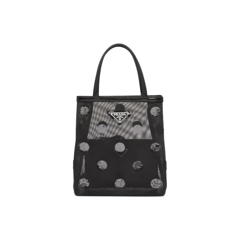 PRADA Leather Tote Bag Shopping Bag Combo One Shoulder Handbag Small Size Women's Black-0