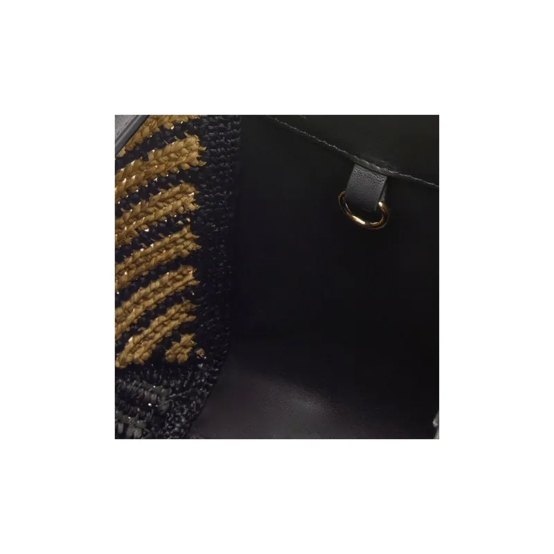 LOEWE Raffia With Calfskin Hammock Bag, Handbag, Shoulder Bag, Crossbody Bag Women's Black & Natural-6