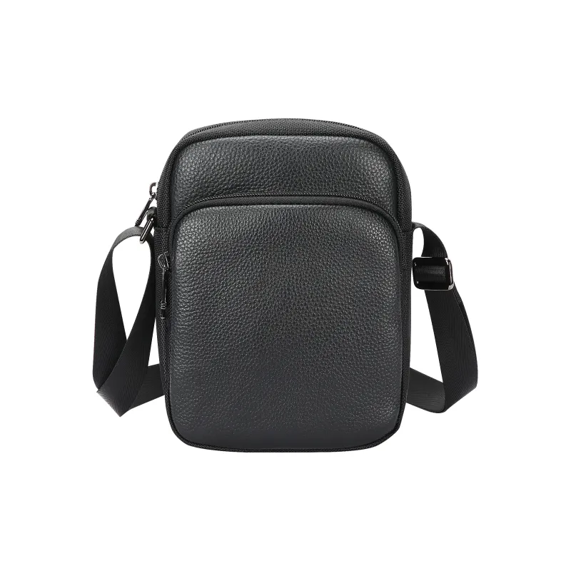 BOPAI Top Grain Cow Leather Shoulder Bag Men's Black-1