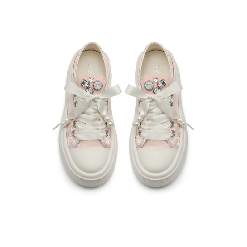 BELLE Anti-Slip Wear-Resistant Low-Top Skateboard Shoes Women's Ecru Pink-6