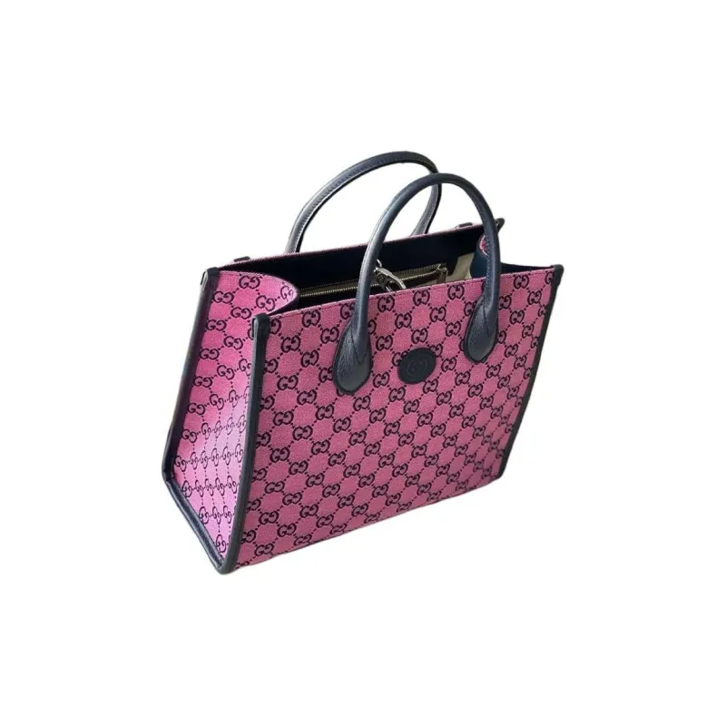 GUCCI Canvas With Leather Tote Bag Shopping Bag Shoulder Bag Crossbody Bag Handbag Small Size Women's Pink/Black-2
