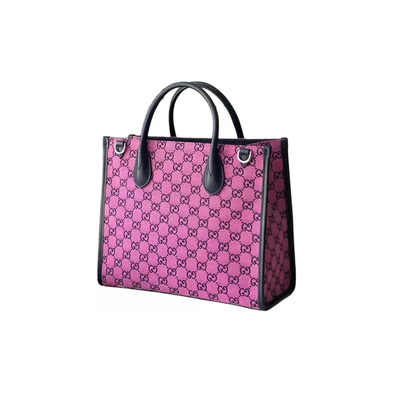 GUCCI Canvas With Leather Tote Bag Shopping Bag Shoulder Bag Crossbody Bag Handbag Small Size Women's Pink/Black-1
