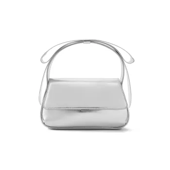 CHARLES&KEITH Cow Leather Patchwork With Fabric Handbag Small Size Women's White/Silver Silver