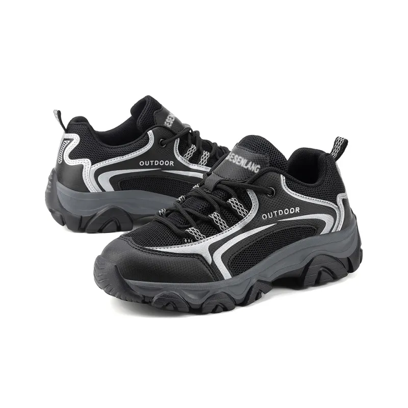 GESENLANG Cushioned Slip Resistant Breathable Low Top Trekking Shoes Men's Black-2