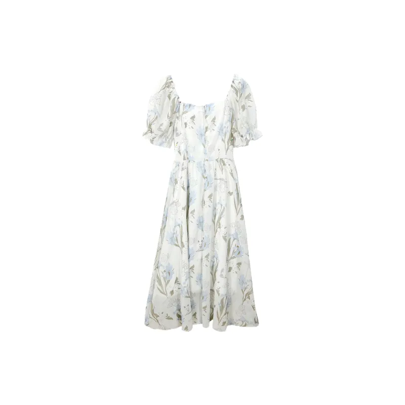 OZVO Short Sleeved Dresses Women's Blue Floral-1