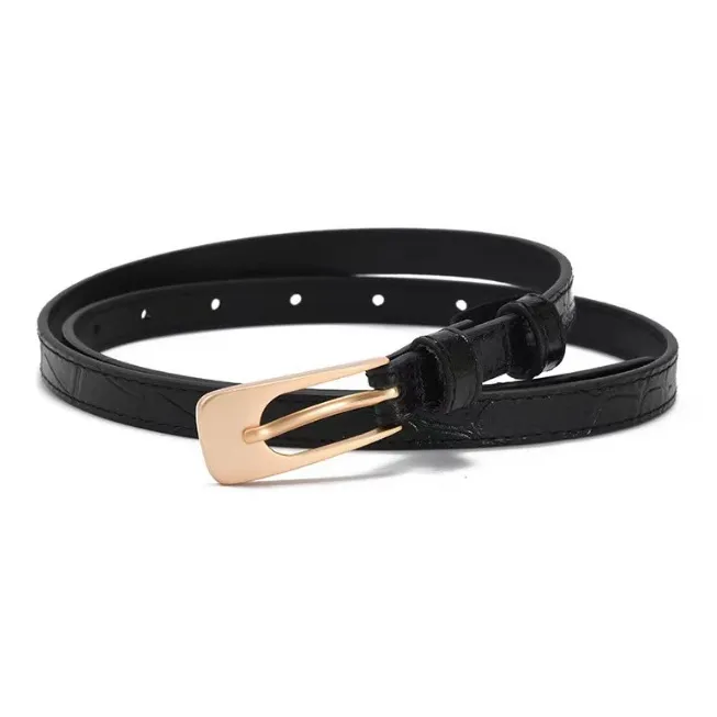 PISHUSHU Refreshing Commute Cow Leather Leather Belts Women's Black Width 1.4CM-0