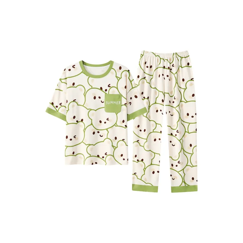 The Story Of The Flower Season Pajama Set Women's Apricot Green-0