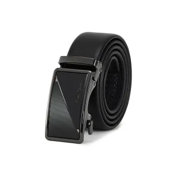 PIERRE CARDIN Automatic Buckle Belt With Pant Strap Business Casual Top Grain Cow Leather Belts Men's Black 3.6cm