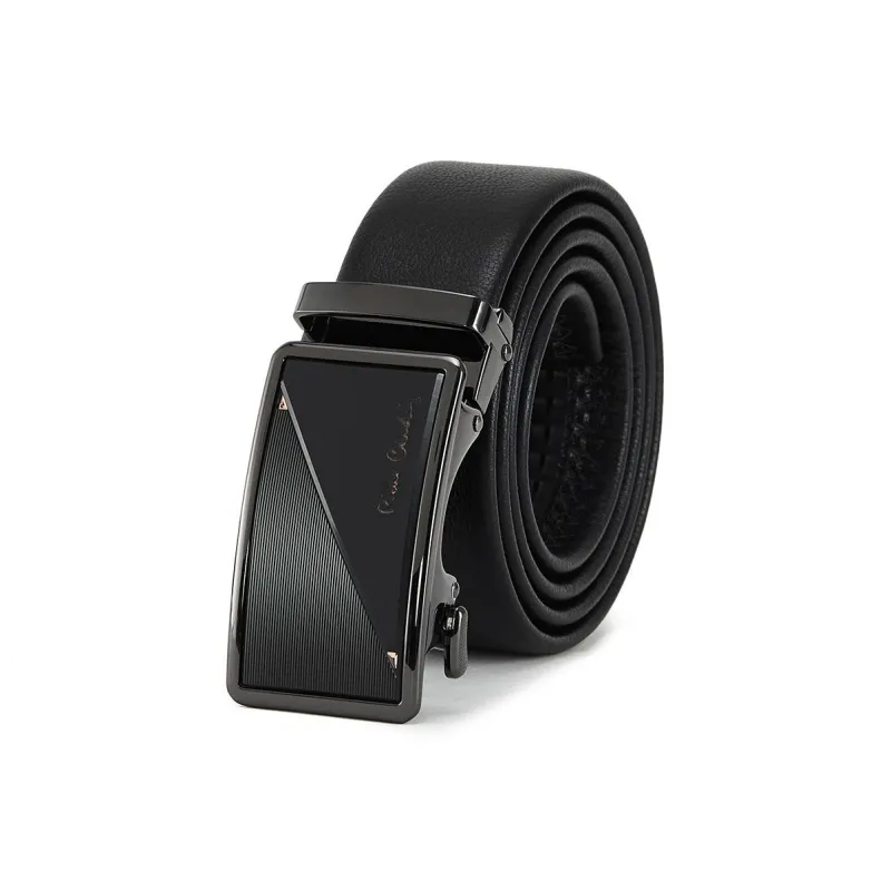 PIERRE CARDIN Automatic Buckle Belt With Pant Strap Business Casual Top Grain Cow Leather Belts Men's Black 3.6cm-0
