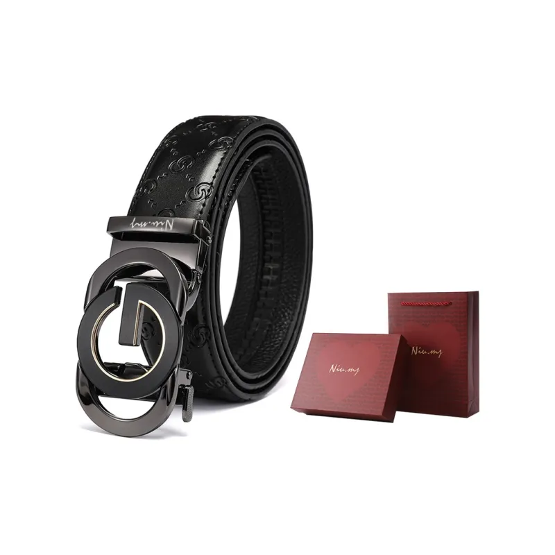 NIUMJ Men's Cow Leather Belt Young Men's Pure Cow Leather Automatic Buckle Business Casual Leather Belts Men's-1