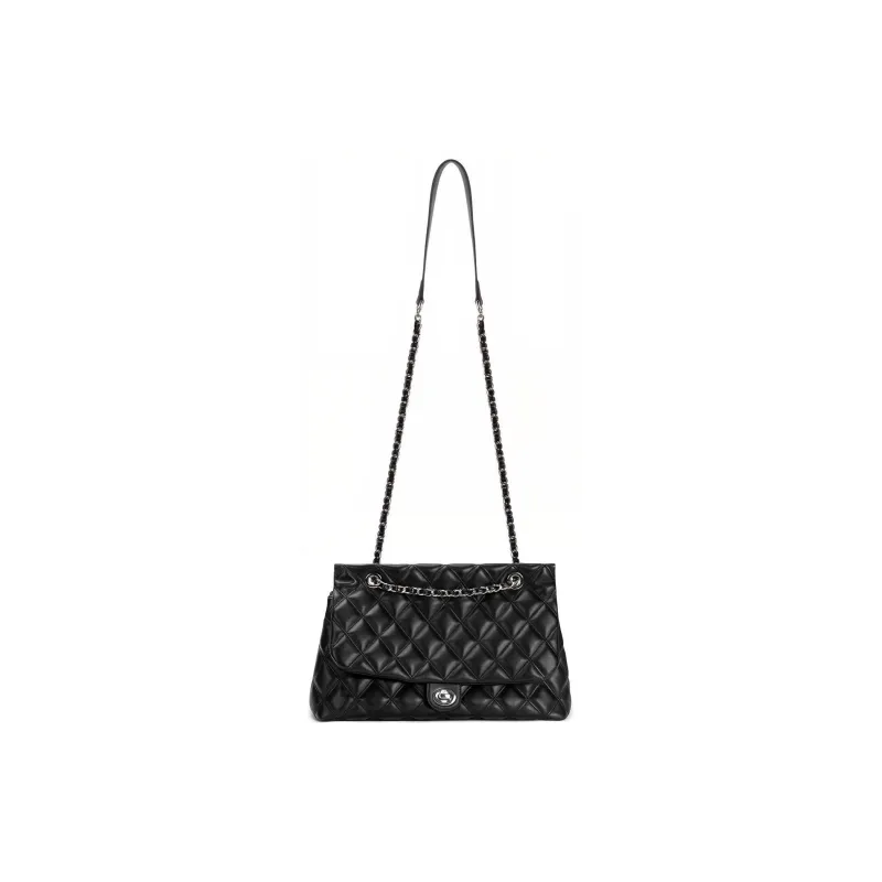FERIA Natural Cow Leather Diamond Pattern Shopping Bag Shoulder Bag Medium Size Women's Black/Brown/Ecru-4