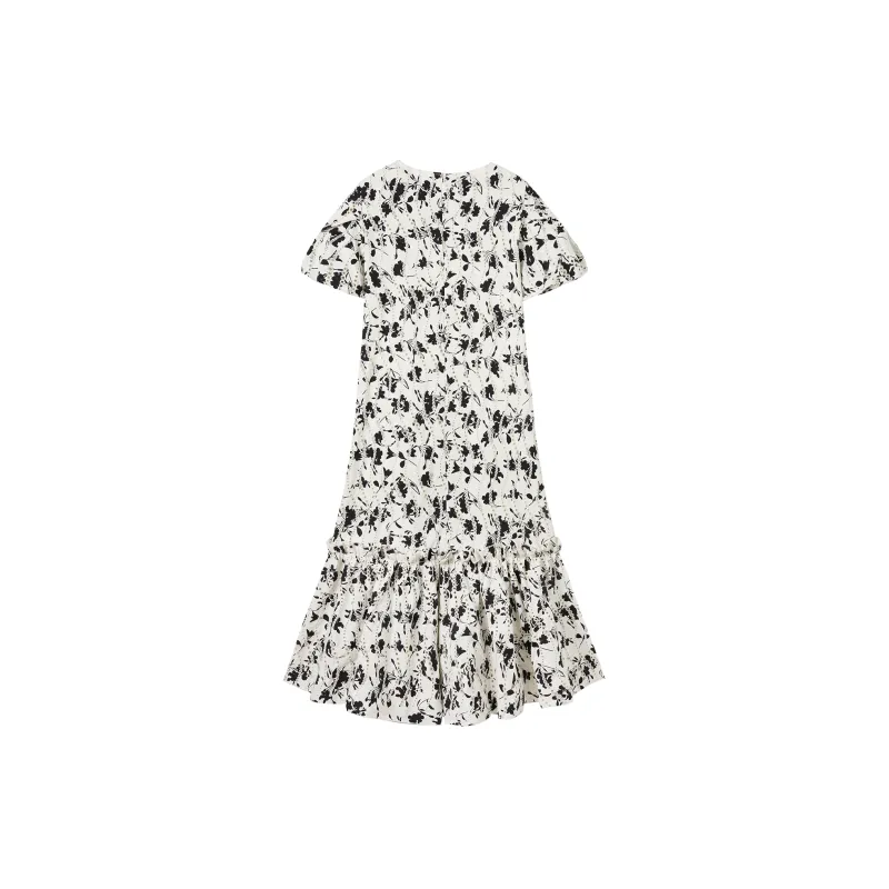 DIALOGUE Short Sleeved Dresses Women's Black White Arts Floral-1