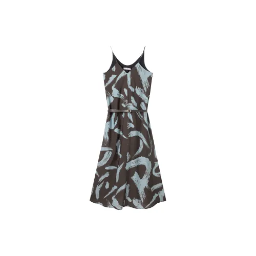 DIALOGUE Slip Dresses Women's Pen Touch Blue Coffee Print