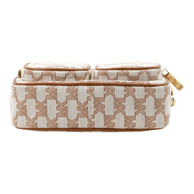MICHAEL KORS Jet Set Fabric Camera Bag, Shoulder Bag, Crossbody Bag Medium Size Women's Beige & Camel Brown-4