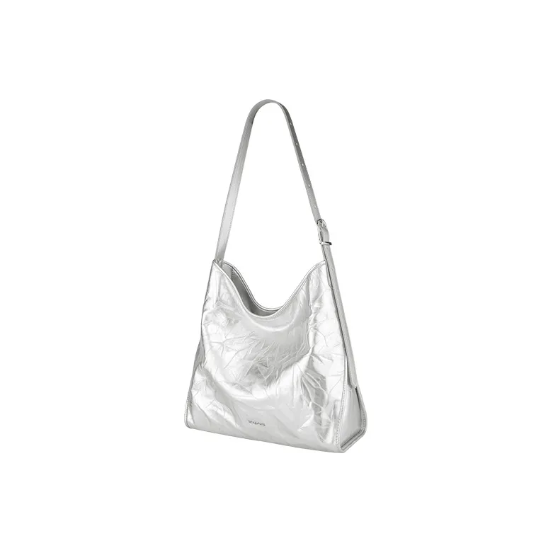 SHEPOK Cow Leather Shoulder Bag Crossbody Bag Tote Regular Unisex Silver/Black/White-1