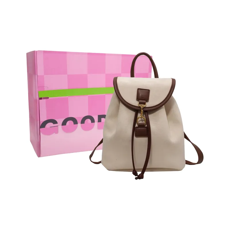 UNITE STAR Canvas Backpack Medium Size Khaki Black/Cherry Blossom Pink/White-21
