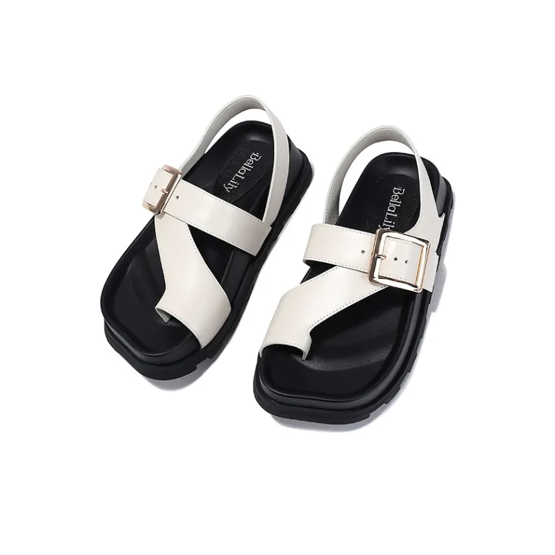 BELLALILY Beach Sandals Women's Ecru-3