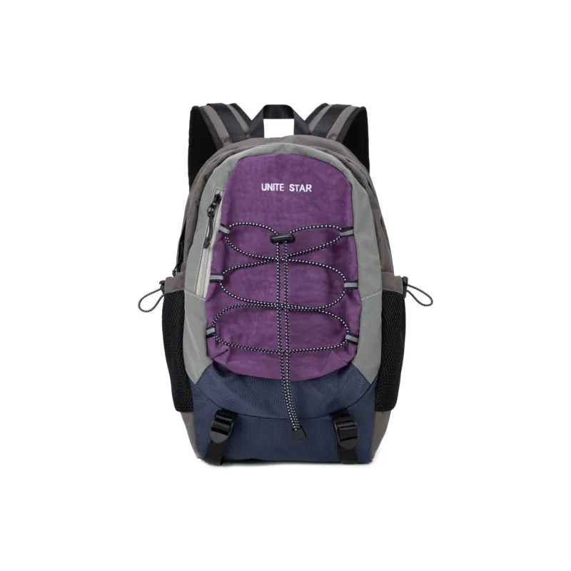 UNITE STAR Nylon Fabric Backpack Medium Size Unisex Black/Purple Gray/Blue Gray-5