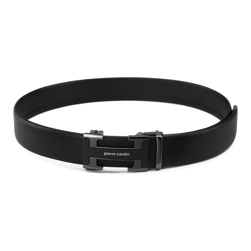 PIERRE CARDIN High Quality Letter Design Automatic Buckle Top Grain Cow Leather Belts Men's Black 3.5cm-3
