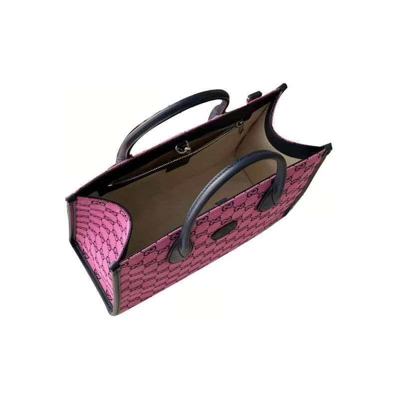 GUCCI Canvas With Leather Tote Bag Shopping Bag Shoulder Bag Crossbody Bag Handbag Small Size Women's Pink/Black-3