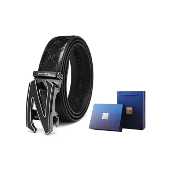 NIUMJ Belt For Young Men, Automatic Buckle, Business Casual Pants Top Grain Cow Leather Belts Men's Width 3.5cm