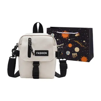 SWIMADE Canvas Shoulder Bag, Crossbody Bag Regular Women's Ecru/Black