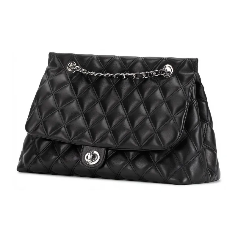 FERIA Natural Cow Leather Diamond Pattern Shopping Bag Shoulder Bag Medium Size Women's Black/Brown/Ecru-2