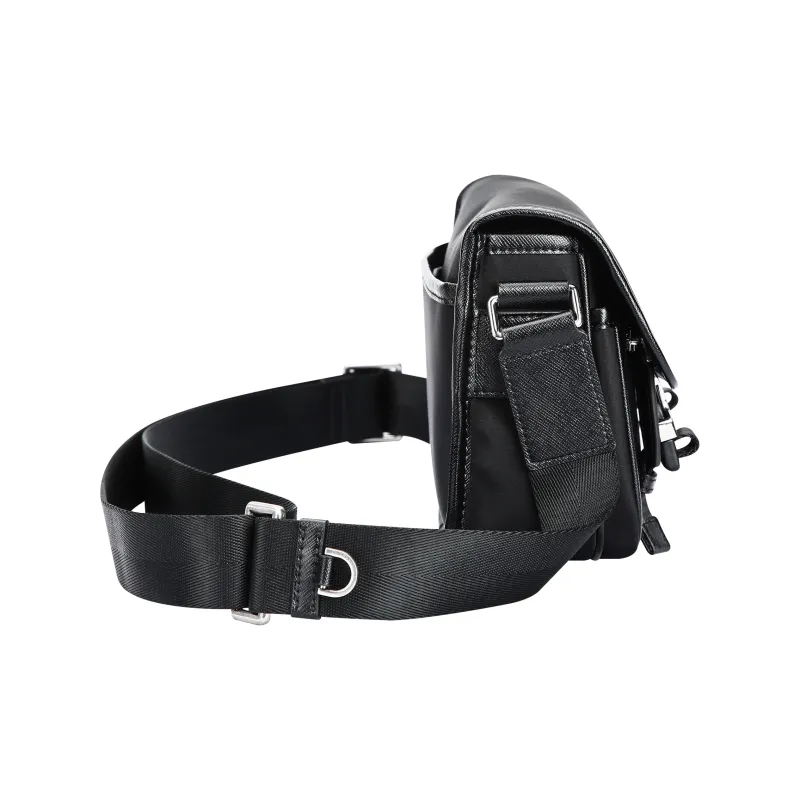BOPAI Microfiber Synthetic Leather Messenger Bag Sling Bag 2 in 1 Shoulder Bag Crossbody Bag Unisex Black-2
