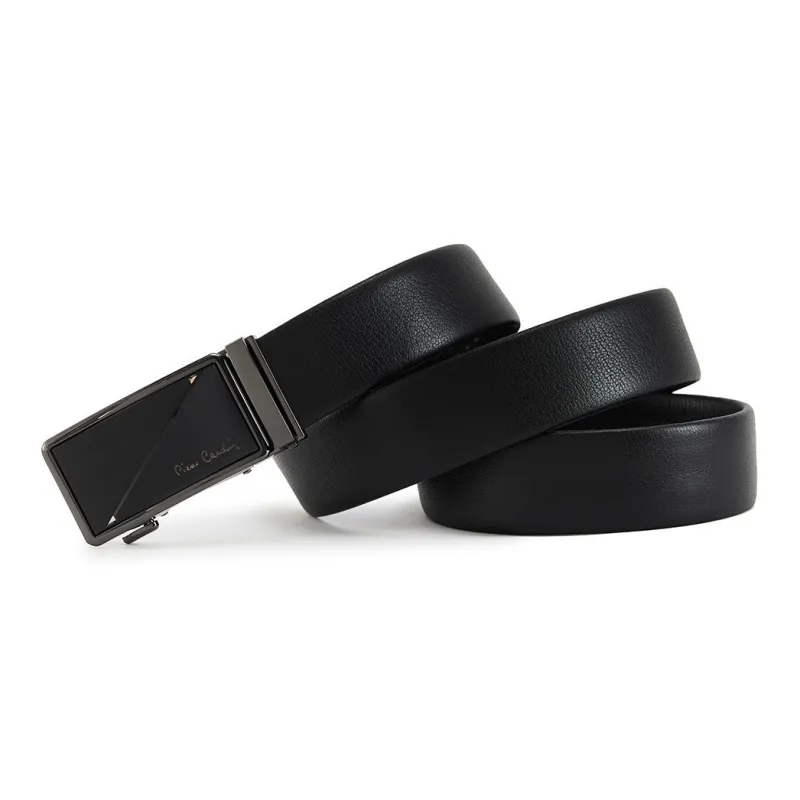 PIERRE CARDIN Automatic Buckle Belt With Pant Strap Business Casual Top Grain Cow Leather Belts Men's Black 3.6cm-1