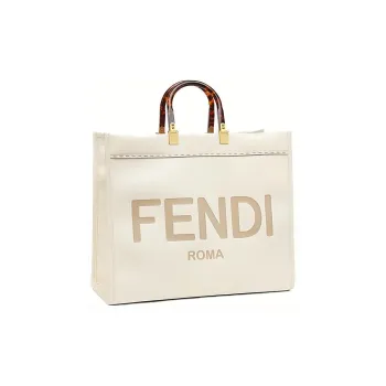 FENDI Sunshine Cow Leather Sunlight Bag Tote Bag Shopping Bag Handbag Large Size Women's White