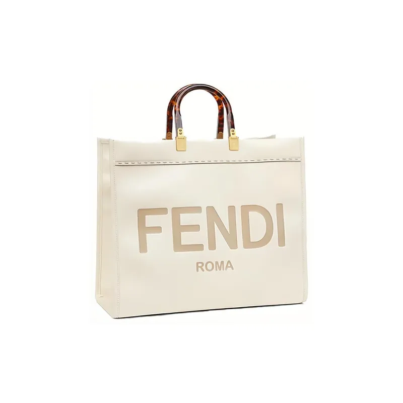 FENDI Sunshine Cow Leather Sunshine Bag, Tote Bag, Shopping Bag, Handbag Tubas Women's White-0