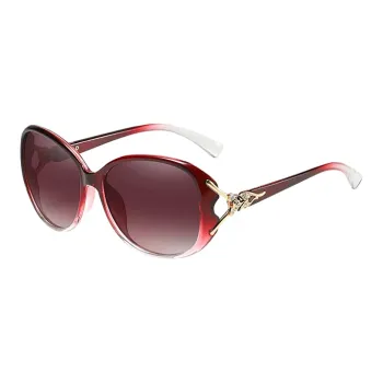 Narandu PC Metal Oval Sunglasses Women's Red Frame With Gradient Red/Black Frame With Gradient Gray Lens