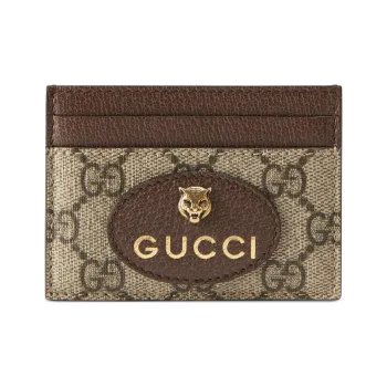 GUCCI Neo Vintage Series Canvas With Leather Card Clip Card Holder Unisex Ebony & Brown & Yellow