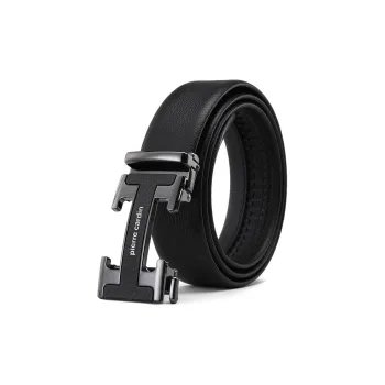 PIERRE CARDIN High Quality Letter Design Automatic Buckle Top Grain Cow Leather Belts Men's Black 3.5cm