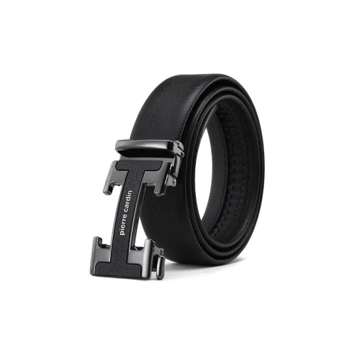 PIERRE CARDIN High Quality Letter Design Automatic Buckle Top Grain Cow Leather Belts Men's Black 3.5cm