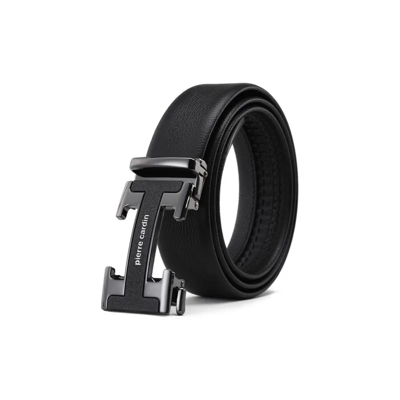 PIERRE CARDIN High Quality Letter Design Automatic Buckle Top Grain Cow Leather Belts Men's Black 3.5cm-0