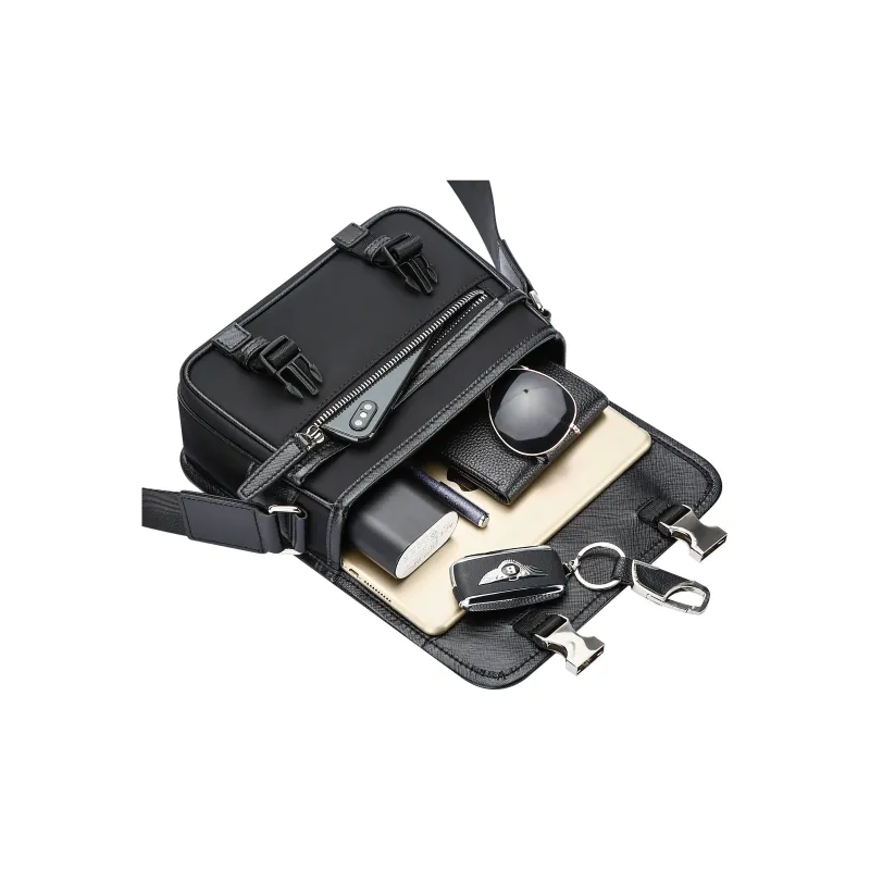 BOPAI Microfiber Synthetic Leather Messenger Bag Sling Bag 2 in 1 Shoulder Bag Crossbody Bag Unisex Black-4
