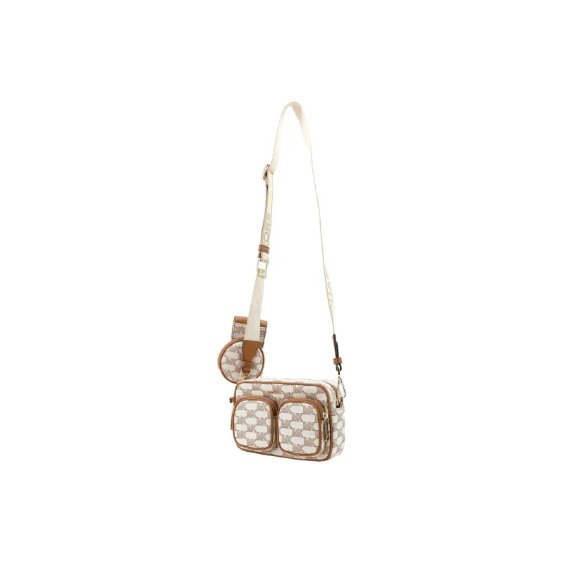 MICHAEL KORS Jet Set Fabric Camera Bag, Shoulder Bag, Crossbody Bag Medium Size Women's Beige & Camel Brown-2