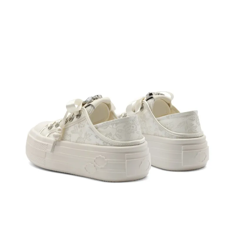 BELLE Anti-Slip Wear-Resistant Low-Top Skateboard Shoes Women's Ecru Pink-3