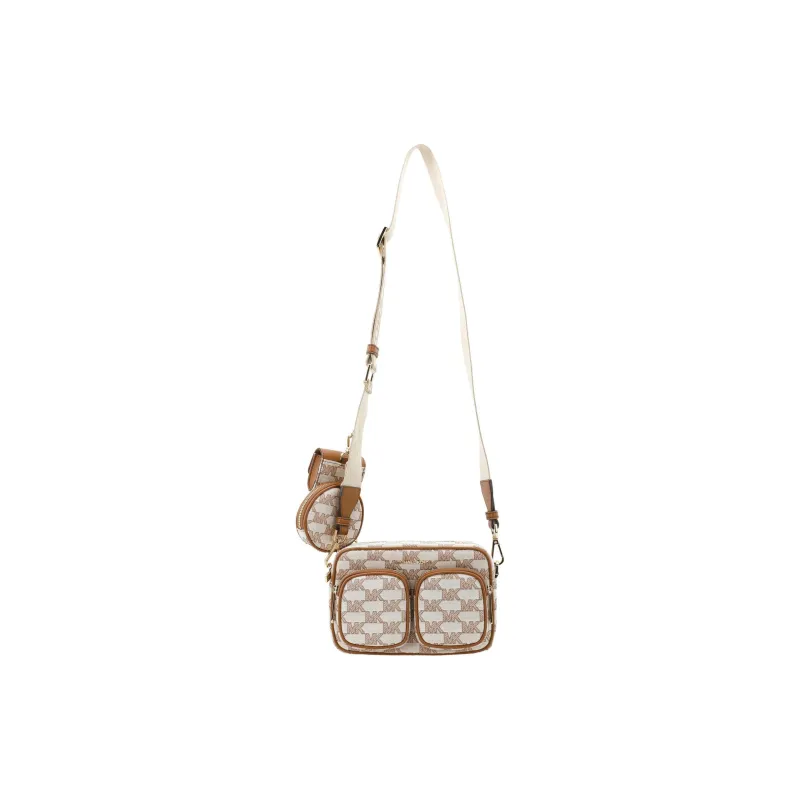 MICHAEL KORS Jet Set Fabric Camera Bag, Shoulder Bag, Crossbody Bag Medium Size Women's Beige & Camel Brown-1