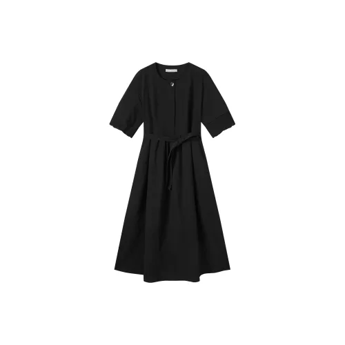 DIALOGUE Short-Sleeved Dresses Women's Elegant Black