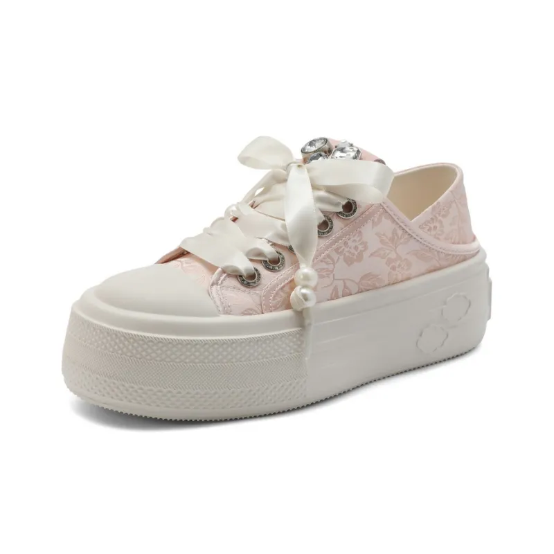 BELLE Anti-Slip Wear-Resistant Low-Top Skateboard Shoes Women's Ecru Pink-5