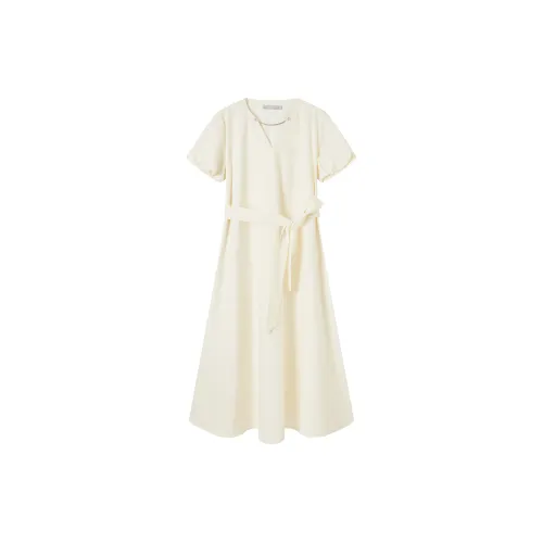 DIALOGUE Short-Sleeved Dresses Women's Apricot Cream