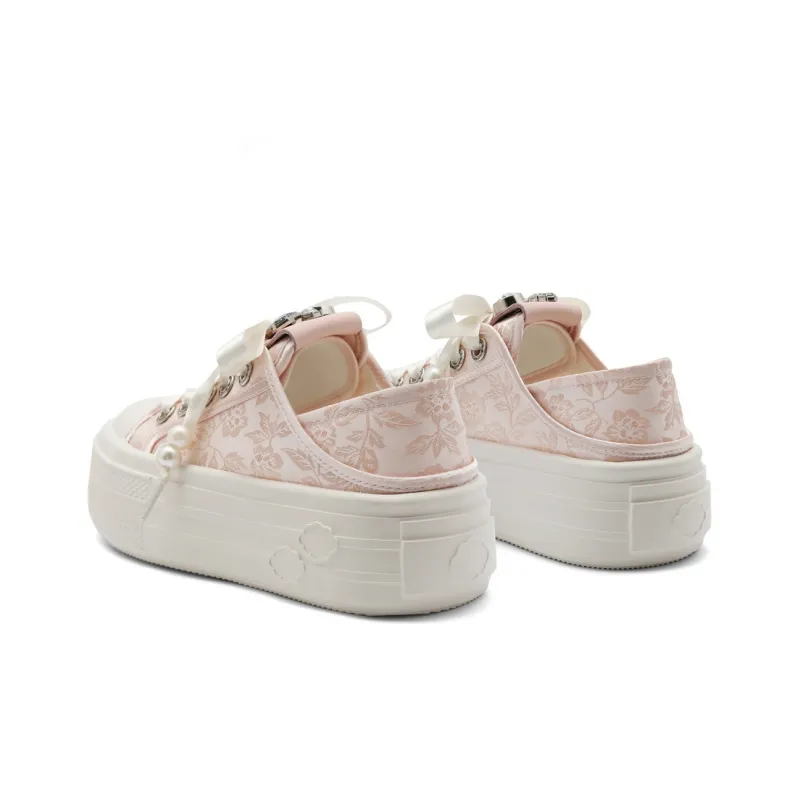 BELLE Anti-Slip Wear-Resistant Low-Top Skateboard Shoes Women's Ecru Pink-7