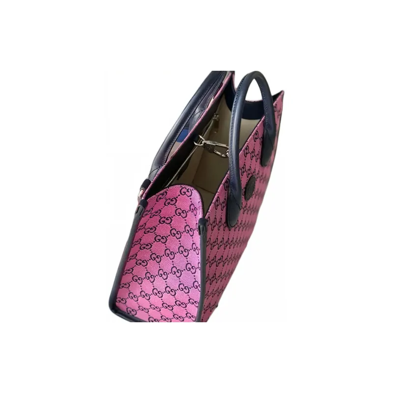 GUCCI Canvas With Leather Tote Bag Shopping Bag Shoulder Bag Crossbody Bag Handbag Small Size Women's Pink/Black-4