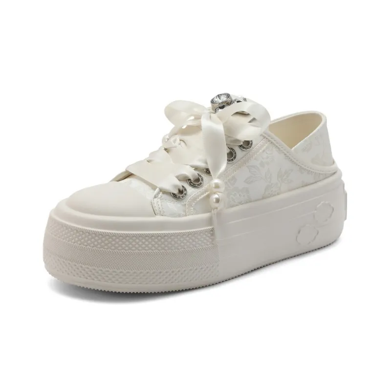 BELLE Anti-Slip Wear-Resistant Low-Top Skateboard Shoes Women's Ecru Pink-1
